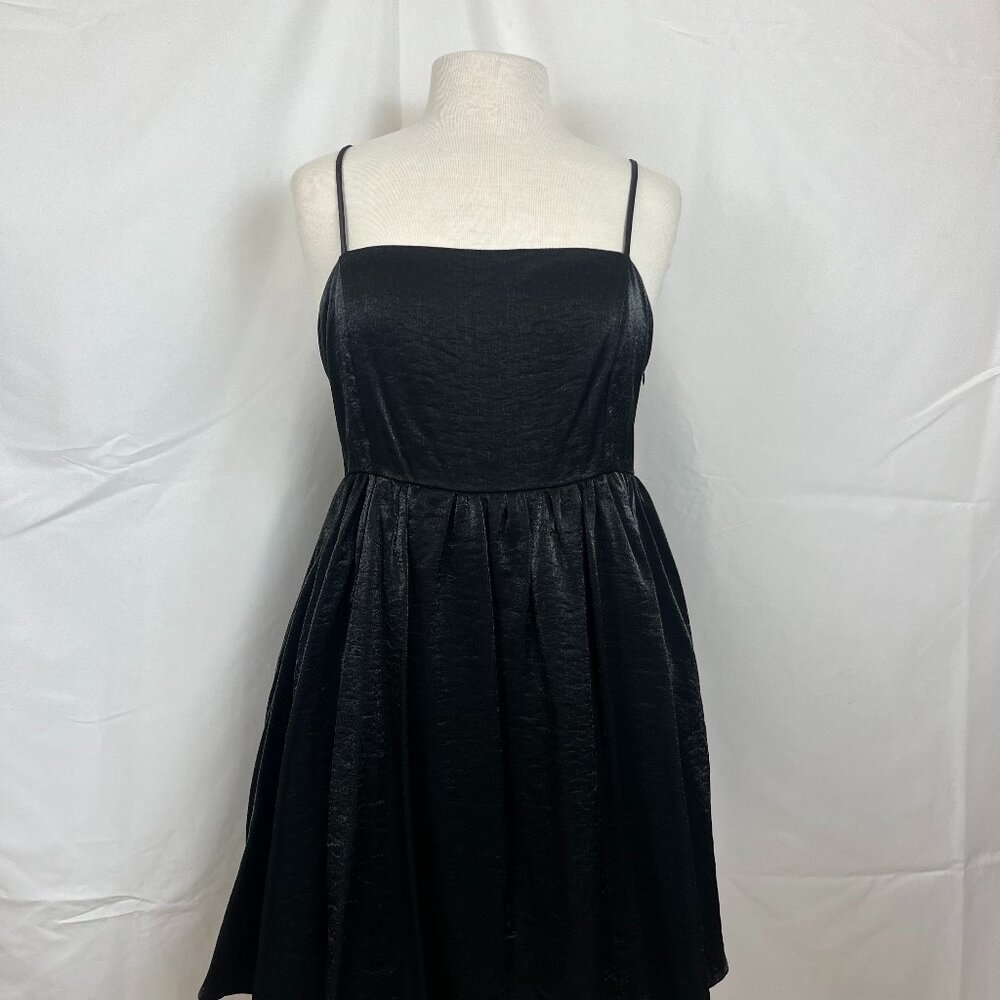 Black bow satin mini dress
